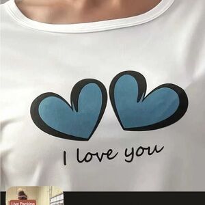 Women's White and Blue Heart Pajama Top